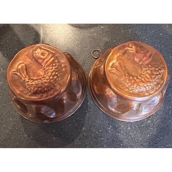 Antique 19th Century ‎ Copper Fish Molds set of 2 wall hanger jello mold